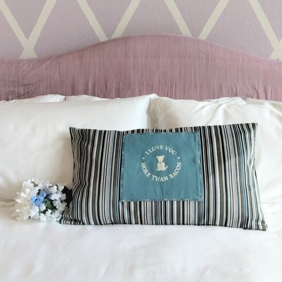 I Love You More Than Bacon 16 x 26 Bolster Dog Lover Striped NEW Throw Pillow - Picture 5 of 11